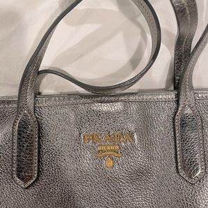 Authentic PRADA Vintage Shoulder Tote Bag Leather Silver